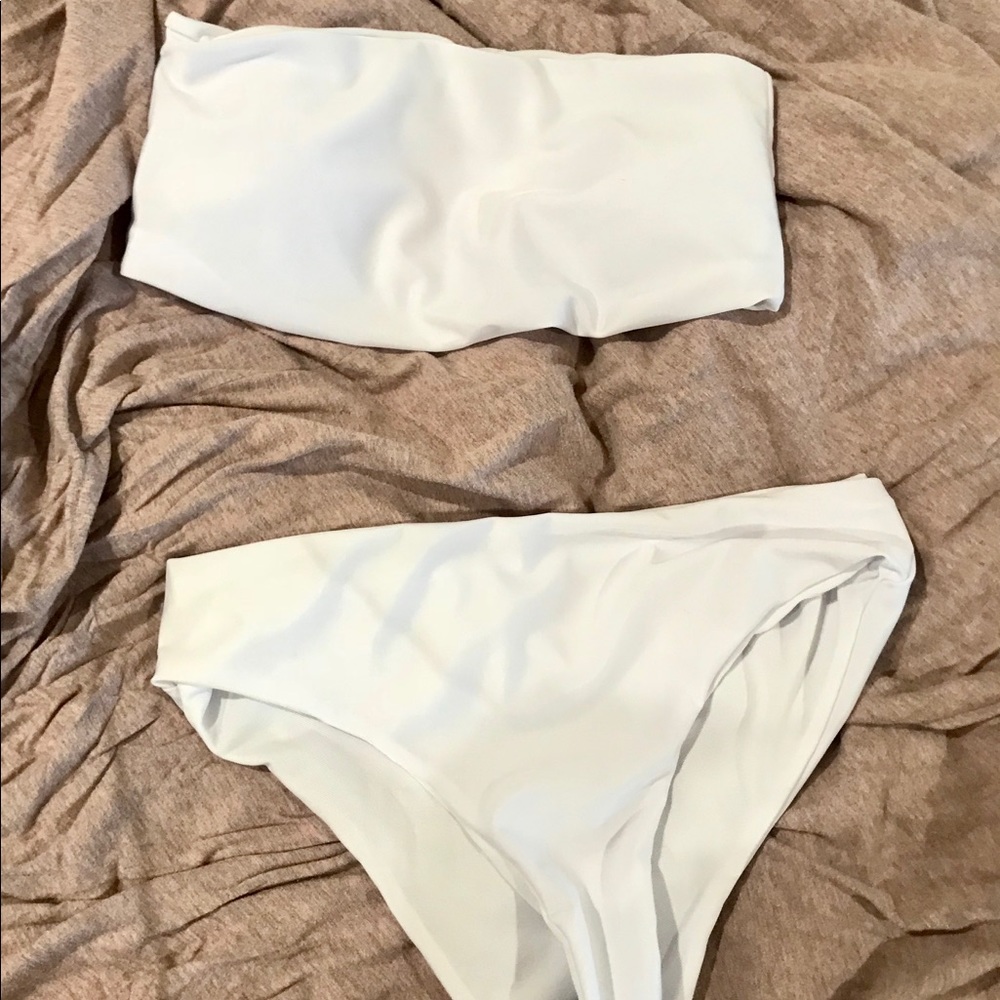 Strapless white bikini